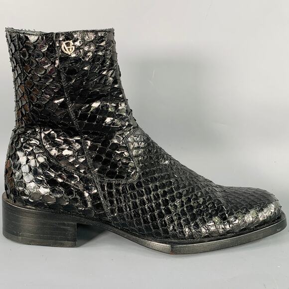 GIANNI VERSACE Size 8 Black Python Leather Side Zipper Ankle Boots - Picture 2 of 9